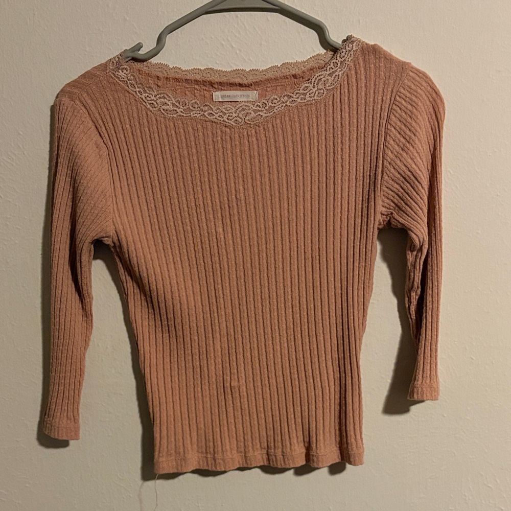 Urban Outfitters Ribbed Blouse in Tan
